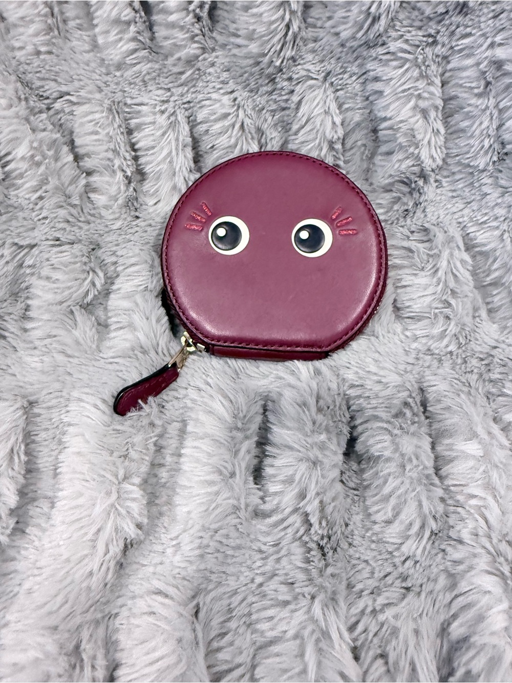 Coach Round Zip Coin Purse - Burgundy-Limited-edition